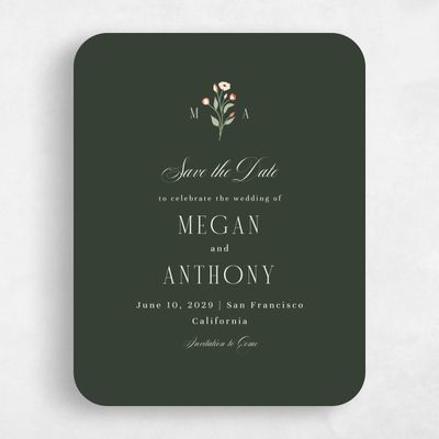 Green Rounded Wedding Save the Date - Feuille Portrait