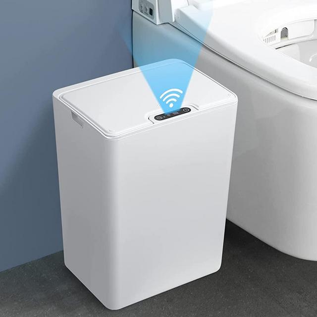 Anborry Automatic Trash Can 4 Gallon Bathroom Touchless Motion Sensor Small Garbage Can with Lid Smart Electric Plastic Narrow Garbage Bin for Living Room Bedroom Office Kitchen(White,No Battery)