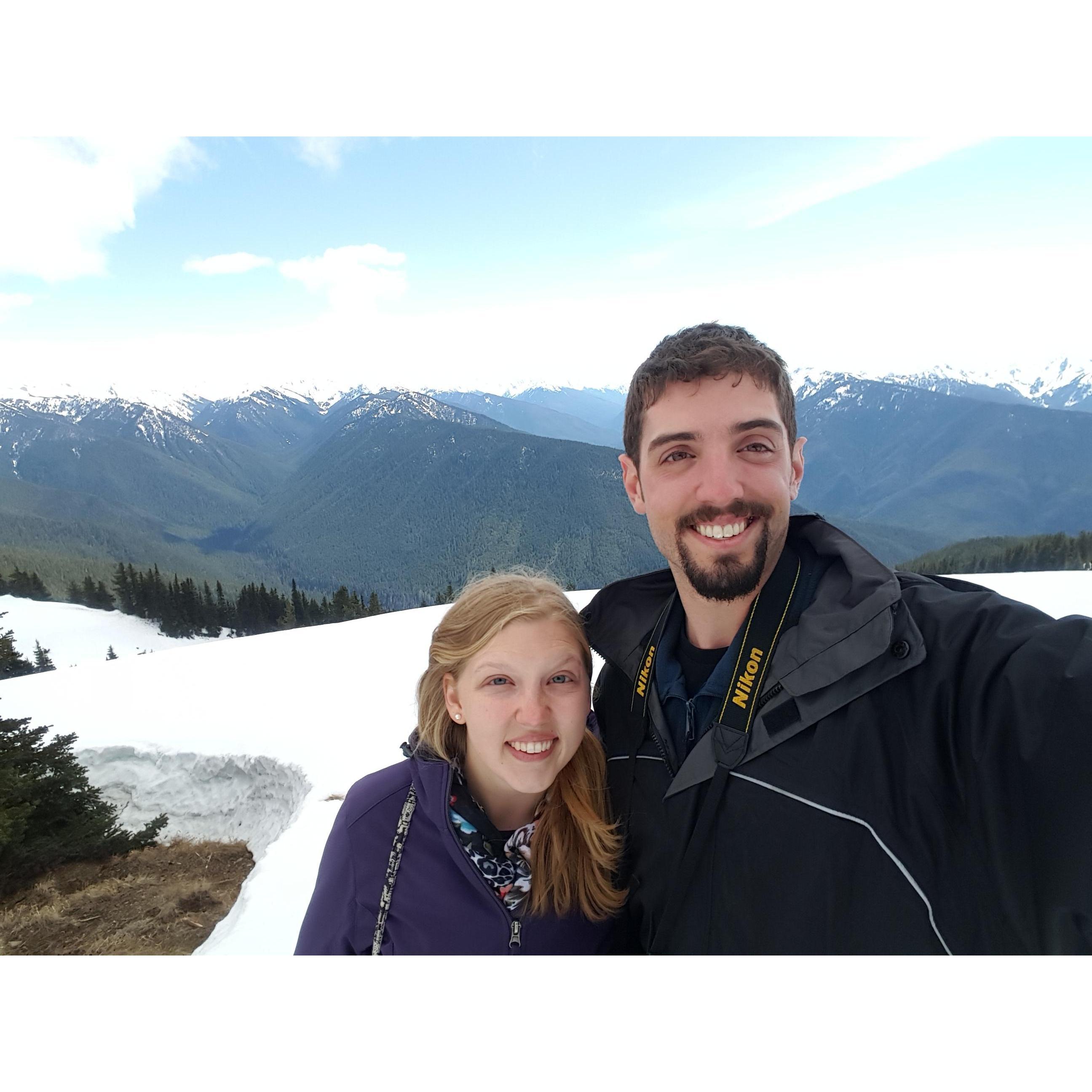 Standing on the overlook of the Olympic Mountains