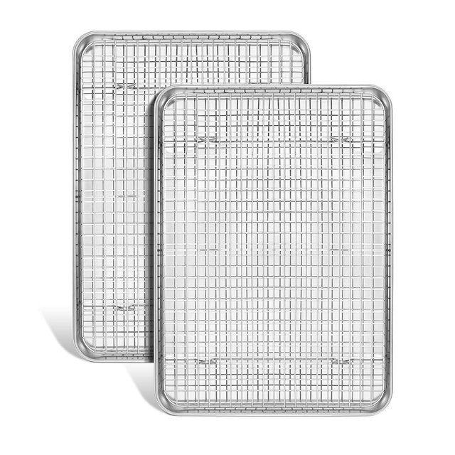 Sheet Pan with Wire Rack Set of 4, Leonyo 16" x 12" Stainless Steel Cookie Sheets & Cooling Rack, Nonstick Commercial Grade Baking Tray Jelly Roll Pan for Oven Cooking Cake