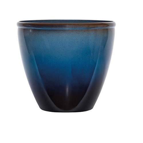 Suncast Resin Outdoor Large Round Planter - Lightweight Modern Flower Pot for Plants, Foliage, Porch, Garden, Patio - Blue and Brown