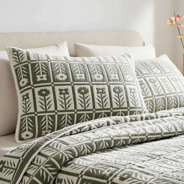 Organic Cotton Jacquard Floral Sham Set - Dried Sage, King