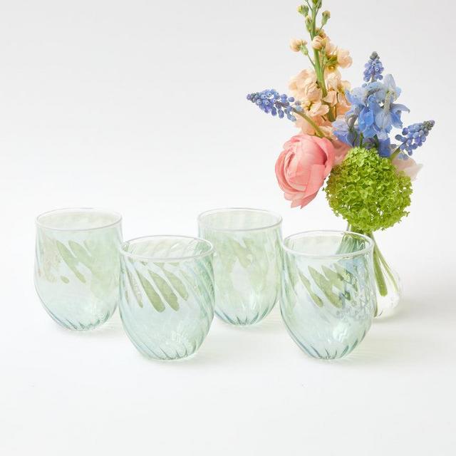 Green Swirl Water Glasses (Set of 4)
