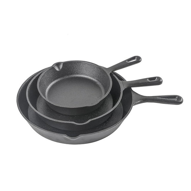 Commercial CHEF 3-Piece Cast Iron Skillet Set – 6 inch, 8 inch, and 10 inch - Pre-seasoned Cast Iron Cookware, Black