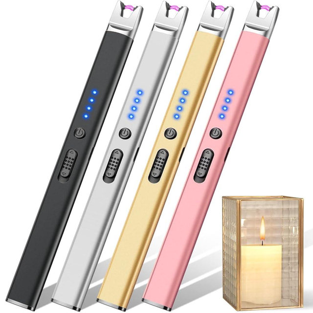 LcFun 4 Pack Candle Lighter Electric USB Rechargeable Plasma Arc Lighter with Safety Lock, Windproof Flameless Long Matches for Candle, Grill, BBQ, Camping Gifts for Women