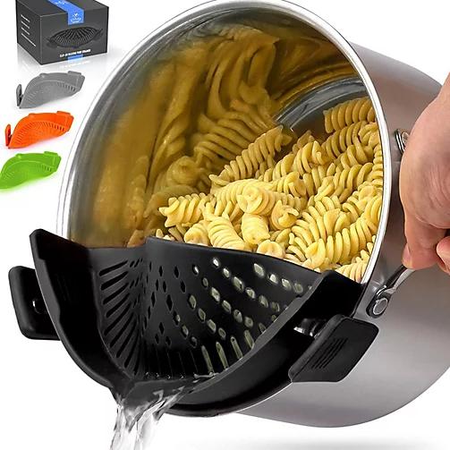 Zulay Silicone Pot Strainer - Adjustable Snap On Strainer For Most Pots & Pans - Food Grade, Heat Resistant Pot Strainer Clip On Silicone Colander For Draining Pasta, Fruits, & Vegetables (Black)