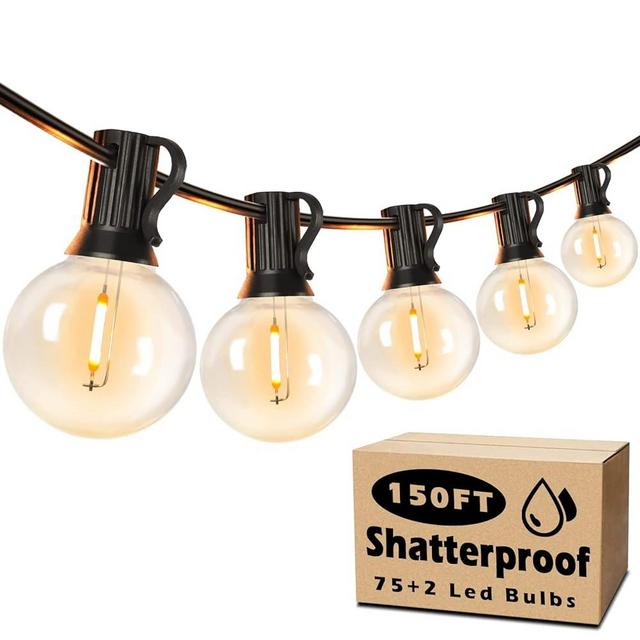 Brightever Outdoor String Light 150FT, Waterproof Dimmable Patio Lights with 75 G40 Globes, Shatterproof Connectable Outside Hanging Light for Backyard Porch