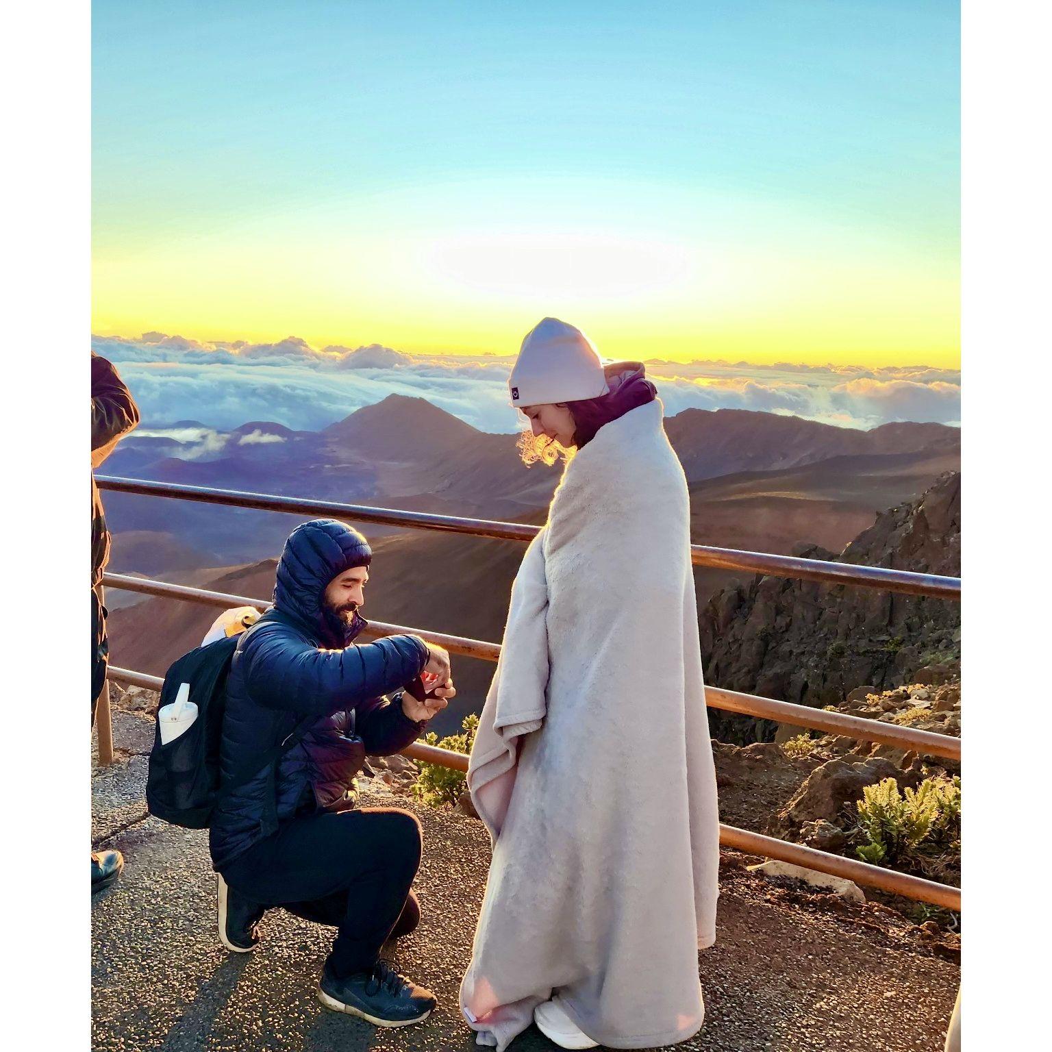 The proposal - Sunrise above the clouds on Haleakala Volcano, Maui