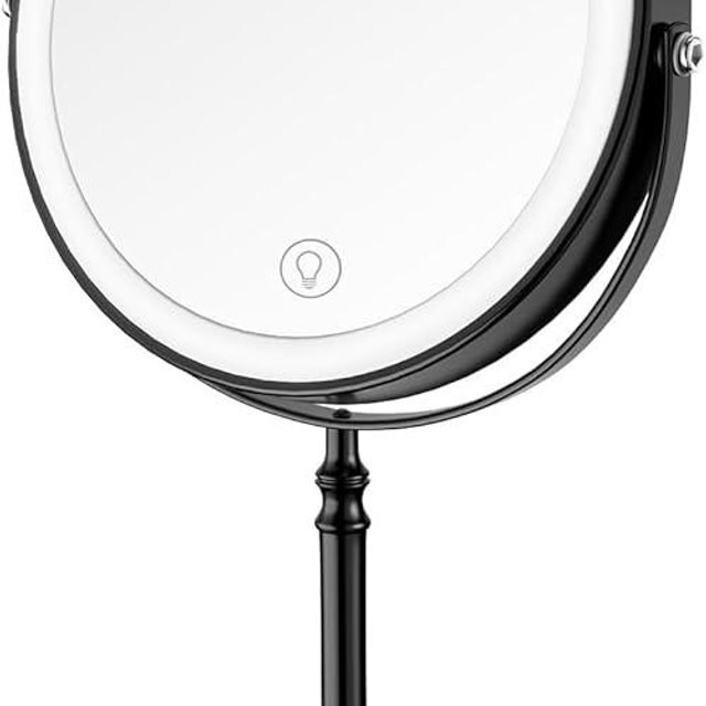 Lighted Makeup Mirror, 3000 mAh Rechargeable Double Sided Magnifying Mirror with 3 Colors, 1x/10x 360° Rotation Vanity Mirror, Brightness Adjustable Magnification Cosmetic Light up Mirror, Women Gift