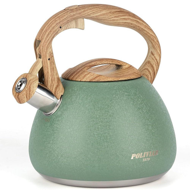 POLIVIAR Tea Kettle, 2.7 Quart Stovetop Tea Kettle, Audible Whistling Teapot with Crackle Finish, Food Grade Stainless Steel for Anti-Rust, Anti Hot Handle, Suitable for All Heat Sources (JX2023-LRG)