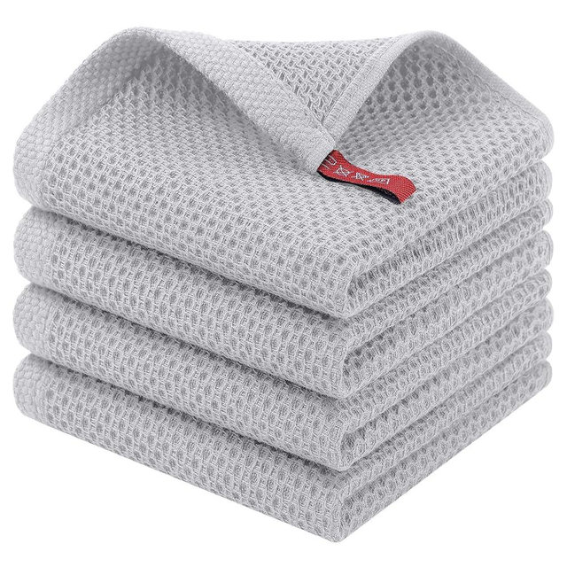 Homaxy 100% Cotton Waffle Weave Kitchen Dish Cloths, 4-Pack Ultra Soft Absorbent Dish Towels, Quick Drying Dish Rags, 12 x 12 Inches, Light Gray