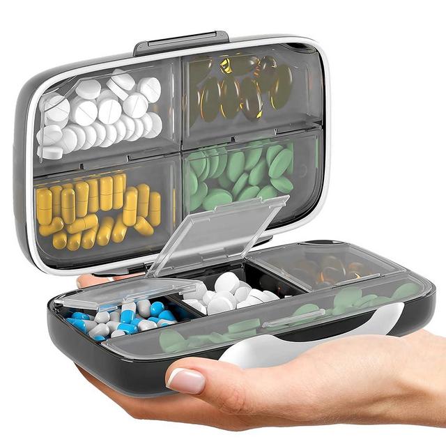 Airtight Pill Organizer Box Large Pill Dispenser Home Travel Essentials Supplement Holder Portable Vitamin Sorter Jumbo Size 8 Compartment Container Daily Medicine