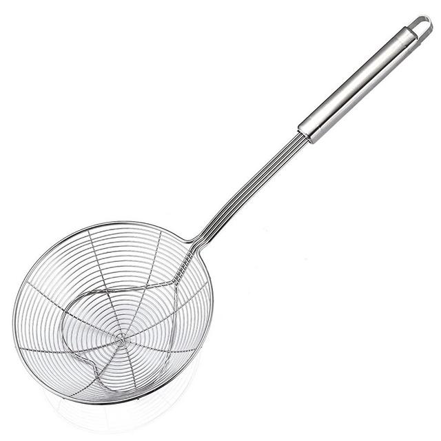 Kitchen Strainer Skimmer, 6.3 Inches Stainless Steel Pasta Strainer with Long Handle, Kitchen Utensil Food Strainer Spoon with Metal Mesh for Cooking Frying, Eisinly