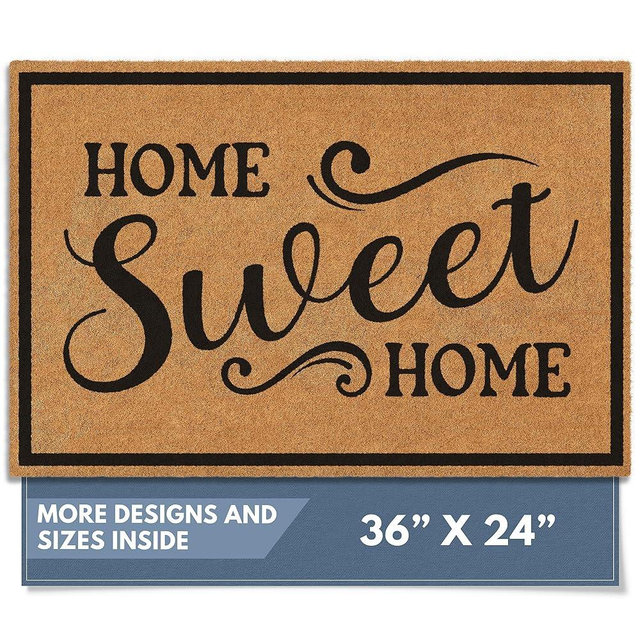 Barnyard Designs Natural Coco Coir Heavy Duty Backing Doormat - Large Cute Non-Slip Front Door Welcome Mat for Outside Entrance or Porch Entry, Brown (24x36, Home Sweet Home)