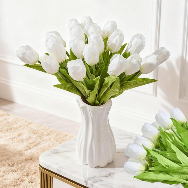 WFYTHMFLS Artificial Tulips 20 Stems White Silk Flowers for Valentine's Day and New Year Decorations Wedding Home Decor