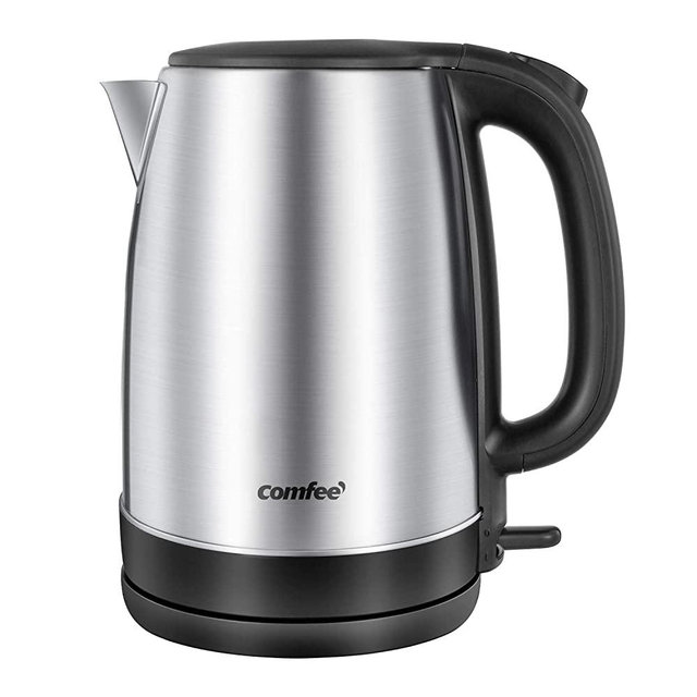 Comfee 1.7L Stainless Steel Electric Tea Kettle, BPA-Free Hot Water Boiler, Cordless with LED Light, Auto Shut-Off and Boil-Dry Protection, 1500W Fast Boil, 8.66*5.91*9.65inch
