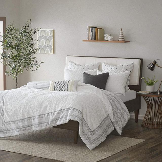 INK+IVY Comforter, Cotton Clipped Jacquard to Aztec Print Reverse All Season Down Alternative Cozy Bedding with Matching Shams, Full/Queen(88"x92"), Mill Valley Gray 3 Piece