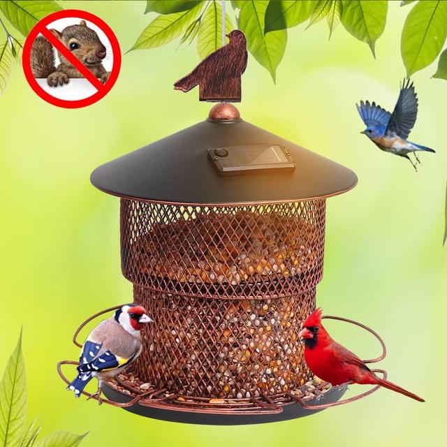 Metal Bird Feeders for Outside,Solar Wild Bird Feeder,7.5 lbs Large Seed Capacity Solid Hanging Birdfeeder,Mesh Birdfeeders for Cardinal,Garden Yard