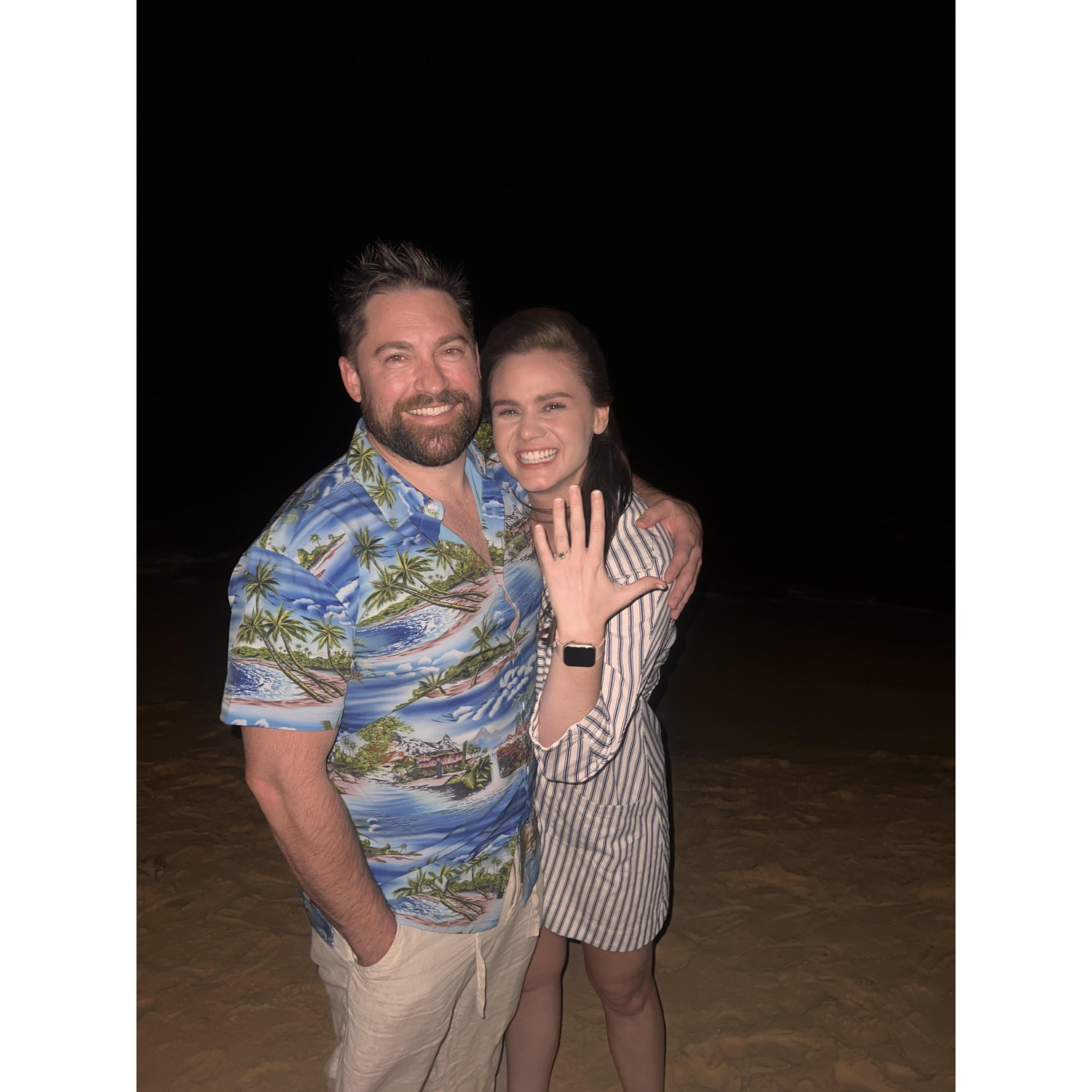 Drew proposed in the Bahamas on a quiet beach, and a couple from Texas saw it all and took pictures! Drew was a little embarrassed, but it’s the only photo we have from right after the proposal!