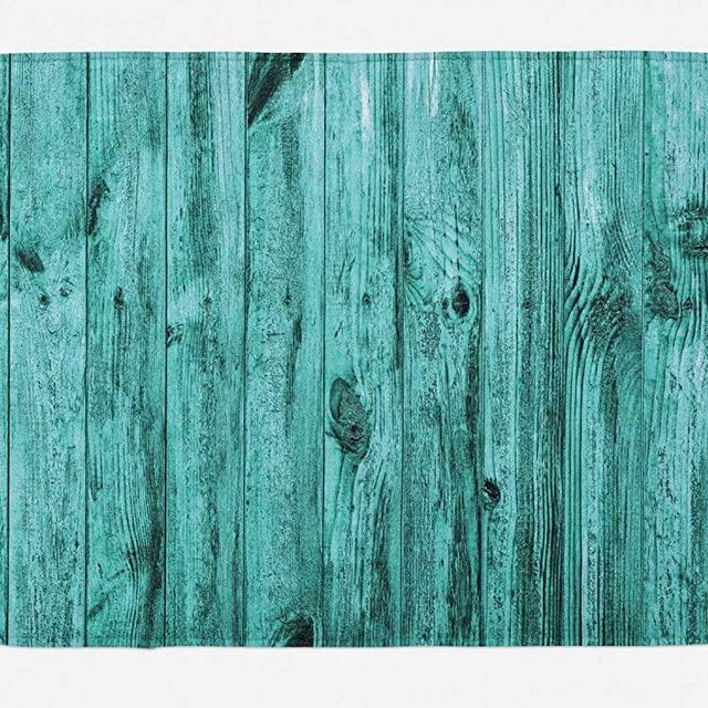 Ambesonne Turquoise Bath Mat, Wall of Turquoise Wooden Texture Background and Antique Timber Furniture Print, Plush Bathroom Decor Mat with Non Slip Backing, 29.5" X 17.5", Teal