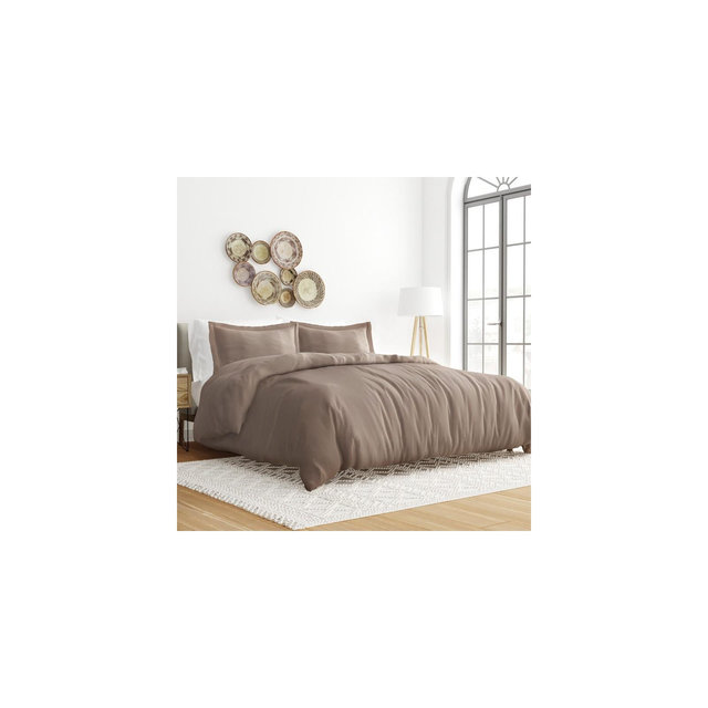Solid 3 Piece Duvet Cover Sets, 19 Colors - Ultra Soft, Easy Care, Wrinkle Free - Becky Cameron / Taupe, Full/Queen
