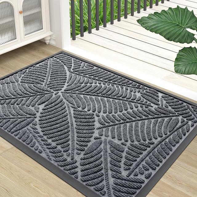 Colorxy Waterproof Doormat, Durable Natural Rubber Front Indoor Mat, Non Slip Low Profile Indoor Outdoor Door Mat, Stain and Fade Resistant Floor Mat, Easy Clean Patio Entrance Mat, 36''x24'', Grey