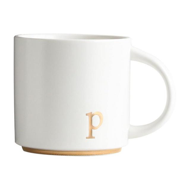 COLLECTIVE HOME - Monogram Ceramic Mugs, 15 oz Golden Initial Coffee Cups, Elegant Alphabet Tea Mugs, Elegant Personalized Mug with Gift Box, Luxurious Cups for Office and Home (p)