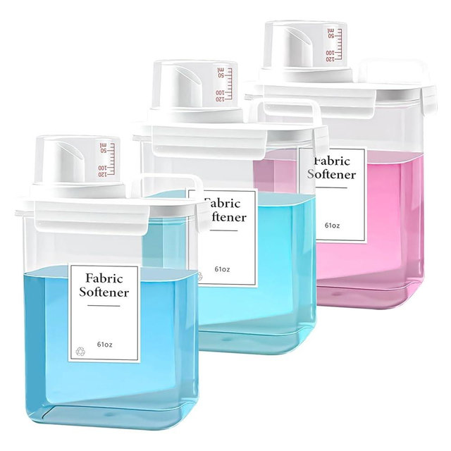 3 Pack Laundry Detergent Dispenser, 61oz Laundry Soap Dispenser, Refluxable Laundry Detergent Container, Plastic Liquid Laundry Detergent Dispenser for Laundry Room Organization with 6 Labels