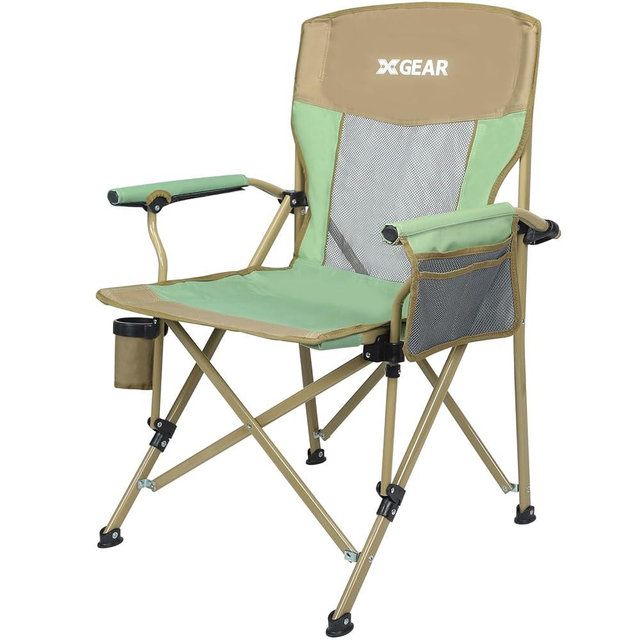 Camping Chair for Adults 350 LBS Support Camp Chair with Breathable Mesh Back Fabric with Arm Rest Cup Holder and Portable Carrying Bag