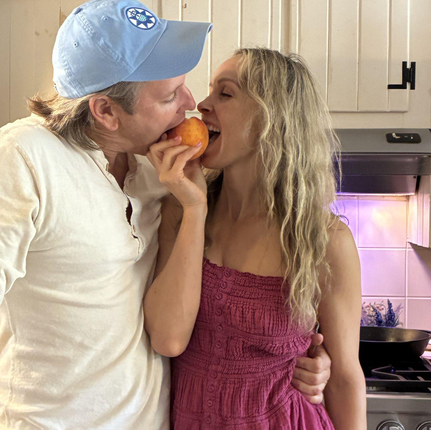 The very first peach we grew on our peach tree