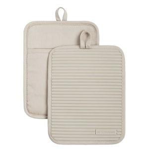 KitchenAid Ribbed Soft Silicone Pot Holder 2-Pack Set, Milkshake Tan, 7"x9"