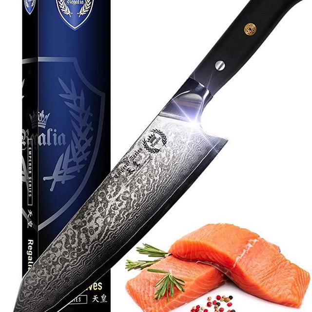 Kiritsuke Chef Knife: Best Quality Professional Japanese 8.5 Inch AUS10 Premium High Carbon 67 Layer Damascus Steel Chef’s knives w/G-10 Handle By Regalia Knives