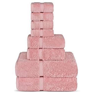 Chakir Turkish Linens Hotel & Spa Quality, Highly Absorbent Towel Set (Set of 8, Pink)