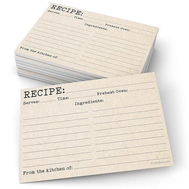 321Done Recipe Cards (Set of 50) 4" x 6" - Typewriter Rustic Kraft Tan Vintage - From the Kitchen Of - Large Double-Sided - Made in USA - Unisex Minimalist
