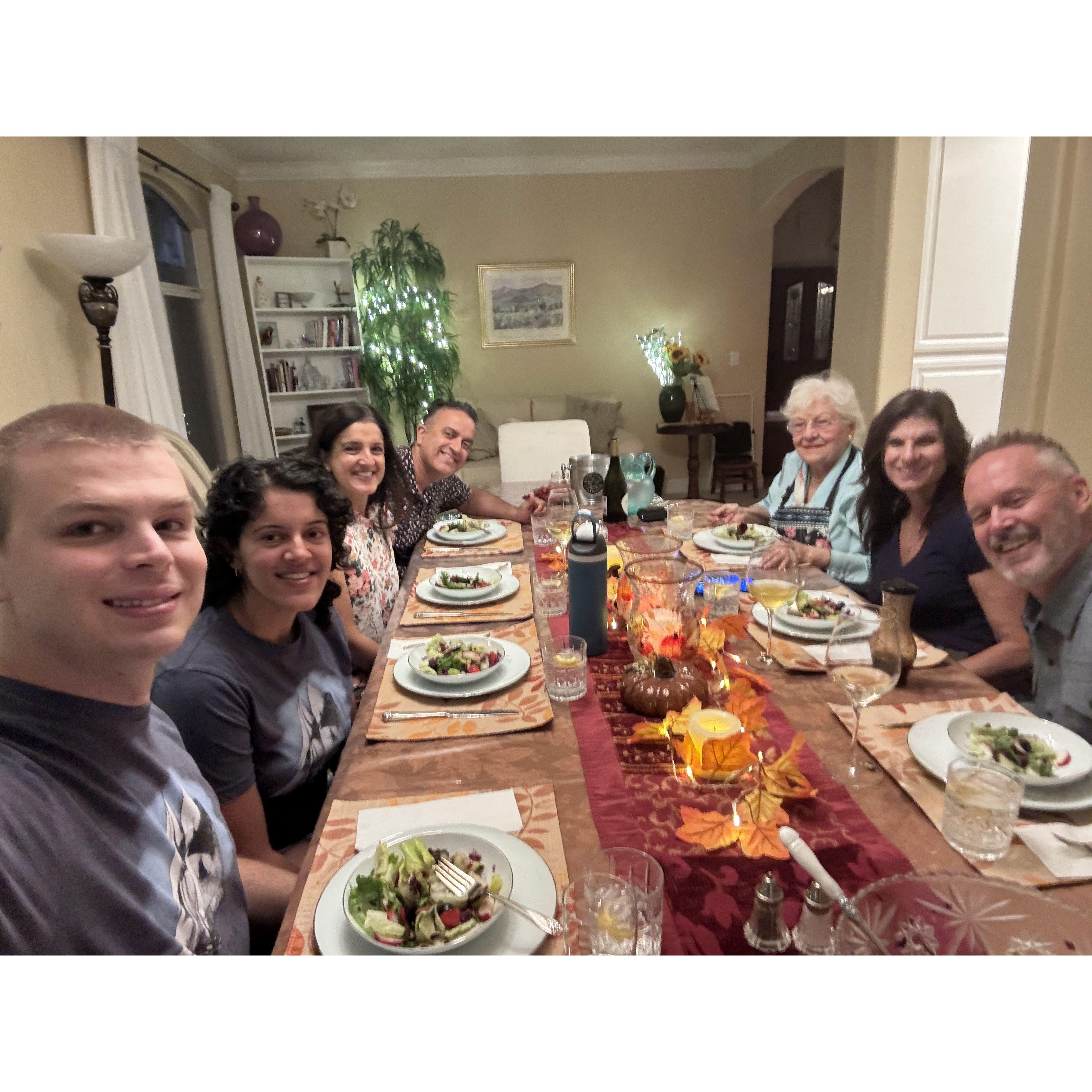 With Kiran's parents, Chris's maternal grandma Liz, Chris's mom Amy and her partner Ron