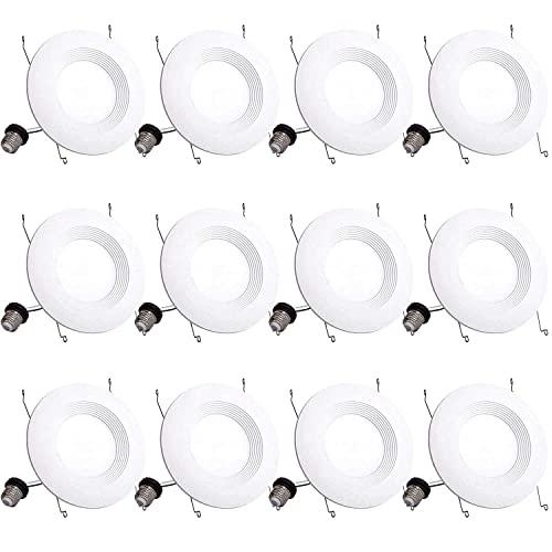 Bbounder Lighting 12 Pack 5/6 Inch LED Recessed Downlight, Baffle Trim, Dimmable, 13W=100W, 5000K Daylight, 1000 LM, Damp Rated, Simple Retrofit Installation - UL + Energy Star No Flicker