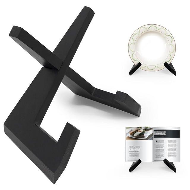 Cook Book Stand for Kitchen Counter - Wooden Recipe Book Holder for Counter Decor, Multifunctional Display Stand, Recipe Book Holder, Gifts for Mothers Day, Black