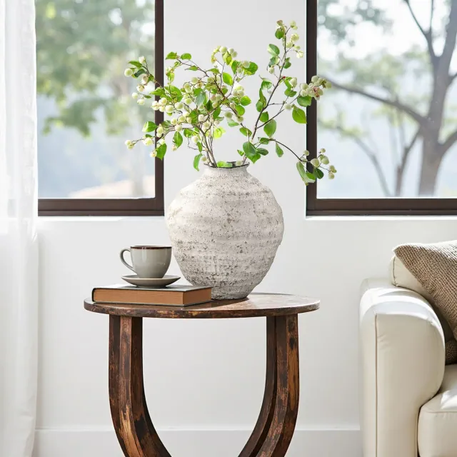 LuxenHome 11.54" Rustic Gray Round Ceramic Vase, Textured Accent for Home Decor Multicolored