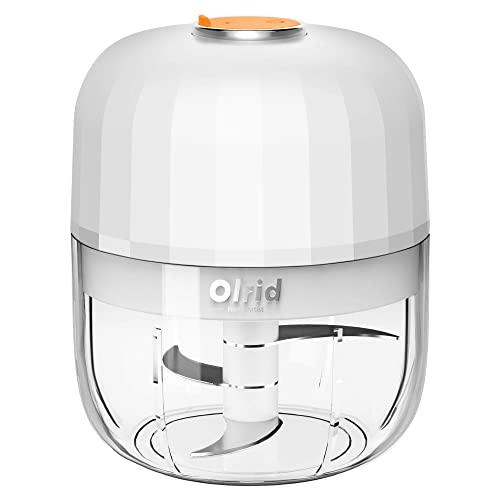 Electric Mini Garlic Chopper, Olrid Mini Chopper Food Processor, Garlic Mincer, for Chop Onion Ginger Vegetable Pepper Spice Meat, Baby Food, Easy Cleaning, BPA Free (250ml)
