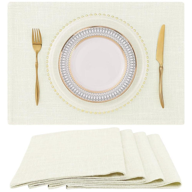 homing Cotton Linen Placemats Set of 4, Cloth Washable Farmhouse Dining Table Mats for Indoors & Outdoors, Easy to Clean, Cream, 13 x 19 Inch