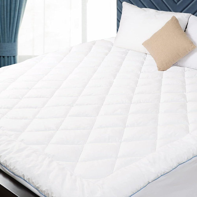HOMTEC Queen Mattress Pad Cotton Mattress Pad Cover Quilted Mattress Cover 18-22" Deep Pocket Mattress Protector Queen Size Thin Down Alternative Filling Noiseless & Breathable