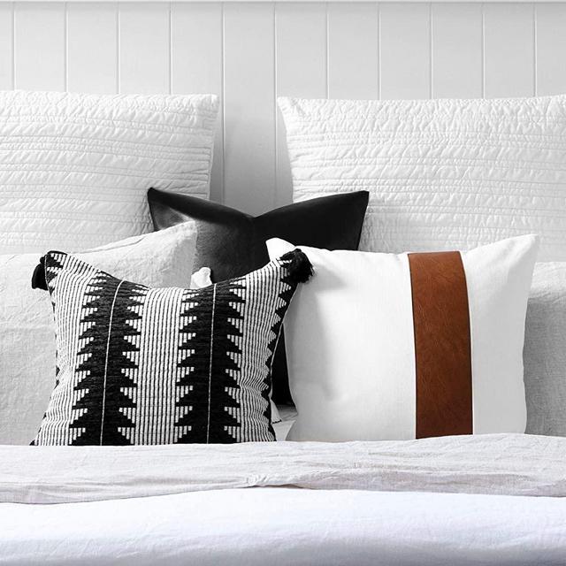 Inspired Ivory Geo Throw Pillow Covers - Set of 3, 18" x 18", Modern, Boho, Farmhouse Decor - Thick Pillow Cases for Bed, Couch - Onyx Collection