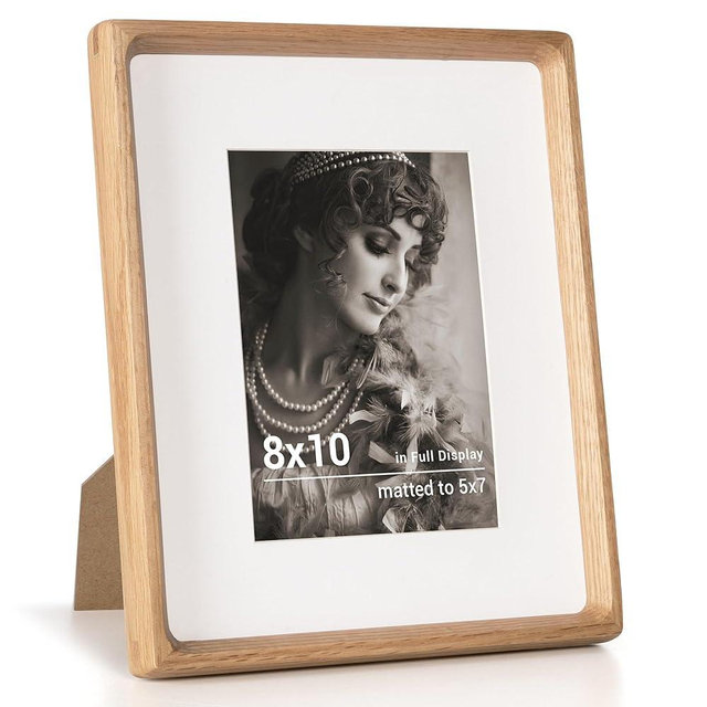 Fun Memories 8x10 Picture Frame, USA-Sourced Oak Wood Photo Frames with HD Tempered Glass, Handcrafted Rounded Corner 8 x 10 Wooden Frames Matted to 5x7 Photos, 8x10 Frame, Tabletop or Wall Display