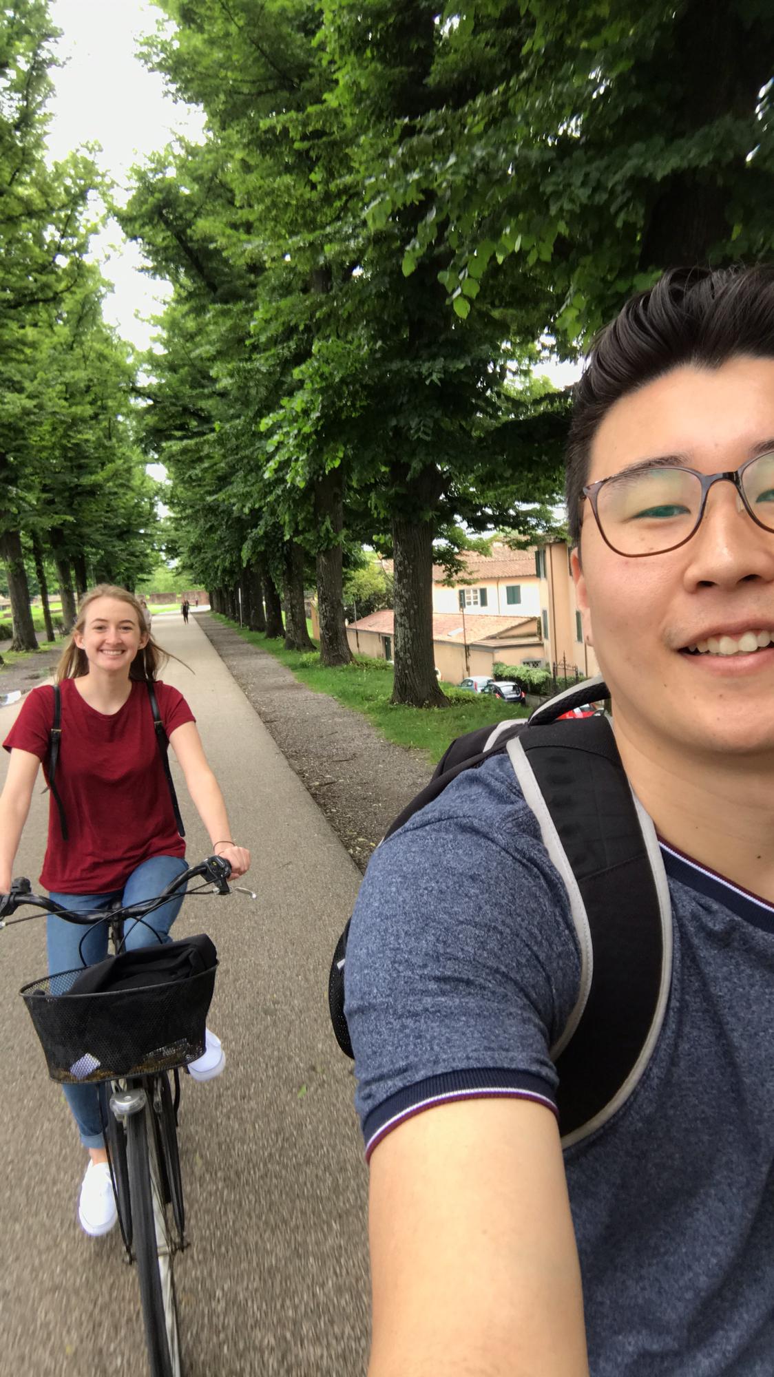 Biking in the wall around Lucca Italy