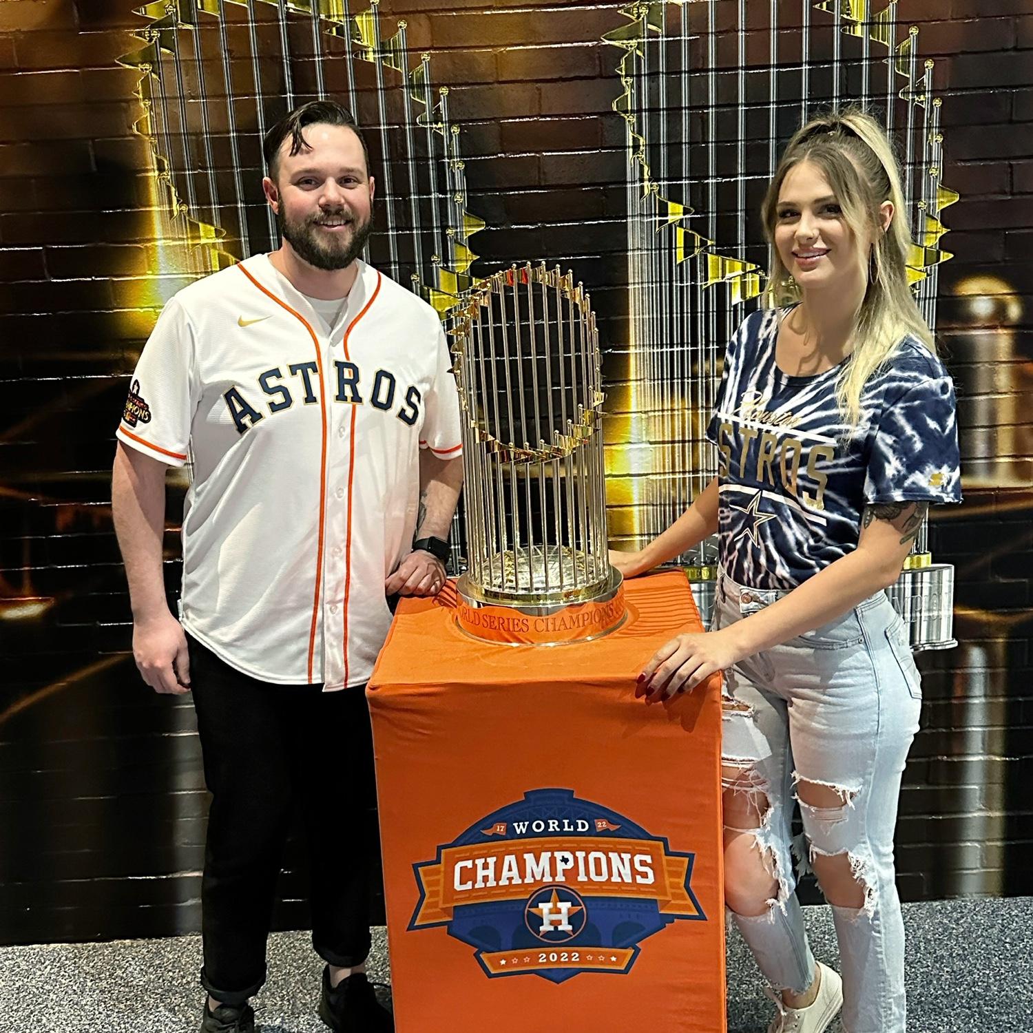 We watched the Astro's win The World Series together and then spent hours in line at Academy getting World Series shirts! So, the next game we went to, we had to snap a pic with the trophy.