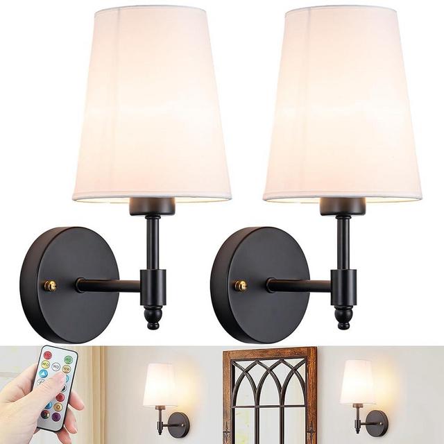 slywise Battery Wall Sconces Set of Two,Battery Operated Sconces Up to 50 Hours Long Life,Rechargeable Cordless Wall Sconce USB Charging, RGB Fabric Wall Lights No Hardwired Need(Color : Black)