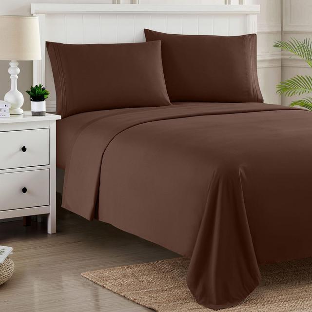 4 Piece Sheet Set, Ultra Soft 1800 Series Collection - King, Brown