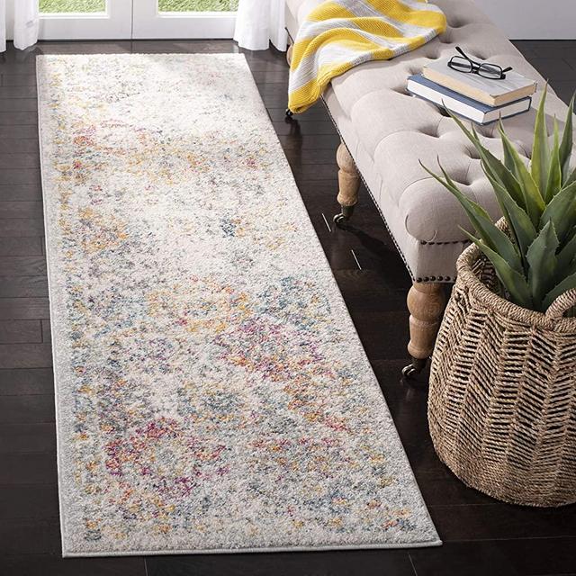 Safavieh Madison Collection MAD611F Boho Chic Floral Medallion Trellis Distressed Runner, 2'3" x 10' , Grey / Gold