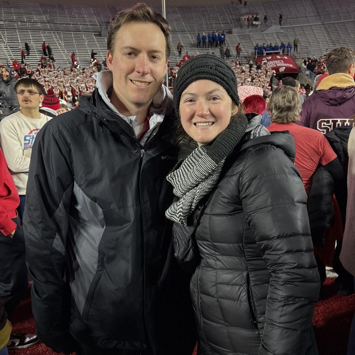 Madeline and Jordan after storming the field at a Badger Football game this fall!