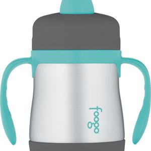Thermos Foogo Vacuum Insulated Stainless Steel Soft Spout Sippy Cup with Handles, Charcoal/Teal, 7 Ounce